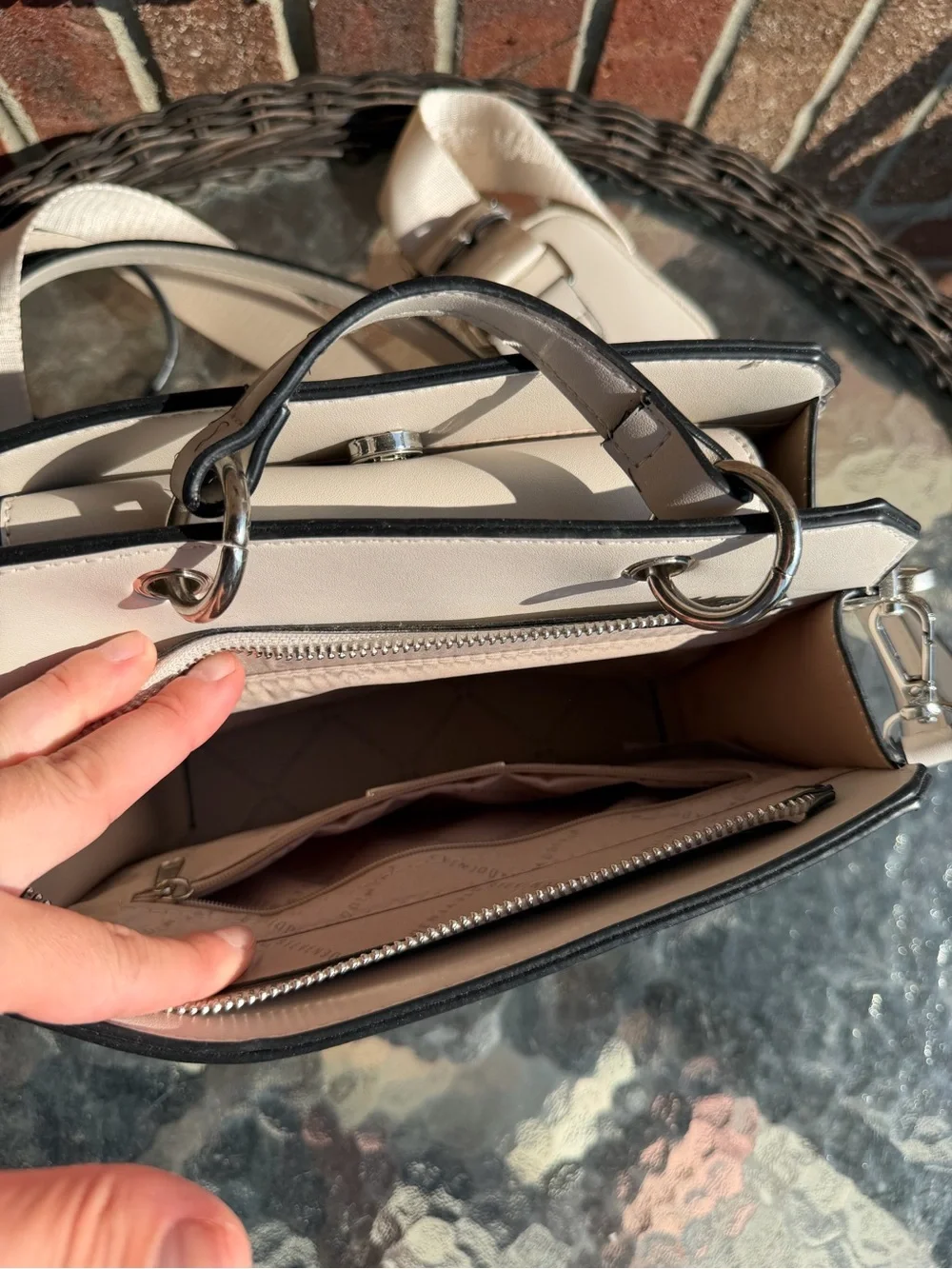 Steve Madden Bevelyn Cream Crossbody Bag with Logo Strap & thin strap